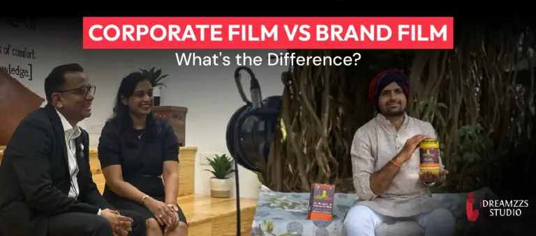 Corporate film vs brand film comparison showing business storytelling and brand marketing video production by iDREAMZZS Studio
