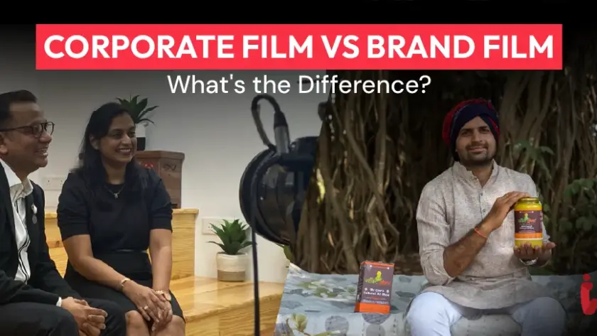 Corporate film vs brand film comparison showing business storytelling and brand marketing video production by iDREAMZZS Studio